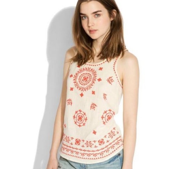 Lucky Brand Tops - Lucky Brand Pacifica Embroidered Linen Tank Top, Medium